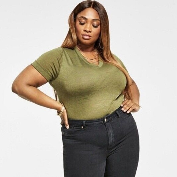 NWT Nina Parker Women's Plus Trendy V-Neck Tee Bodysuit Ivy Green  Size 2X - Picture 2 of 14